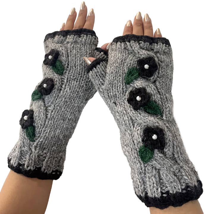 Yak & Yeti Gloves Floral & Leaf Embroidered Fingerless Gloves - Multiple Colors 66947550 Floral & Leaf Embroidered Fingerless Gloves - Multiple Colors