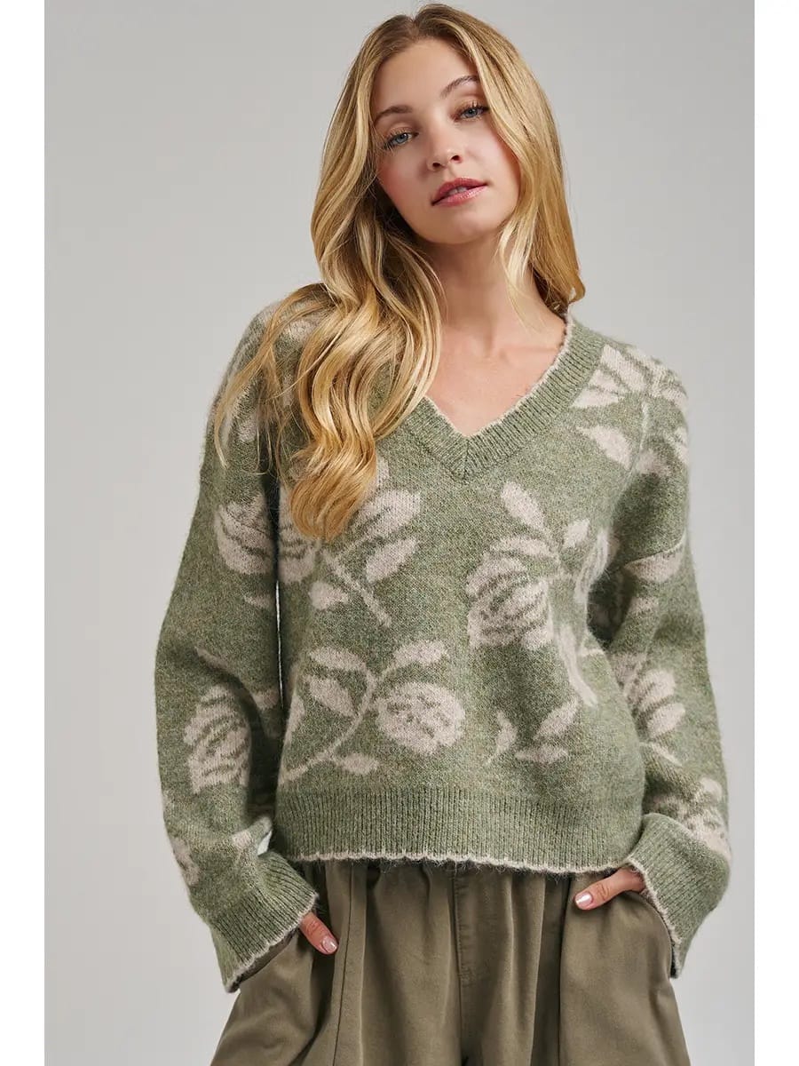 BON Sweaters Floral Botanical V-Neck Sweater Floral Botanical V-Neck Sweater