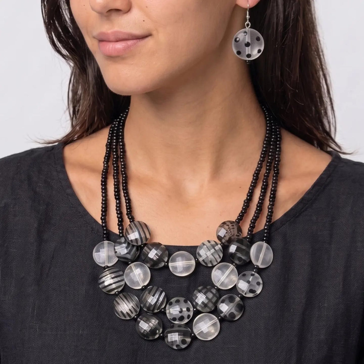 Sylca Designs Necklaces Sylca Sea Stone Triple Strand Necklace - Multiple Colors Sylca Sea Stone Triple Strand Necklace - Multiple Colors