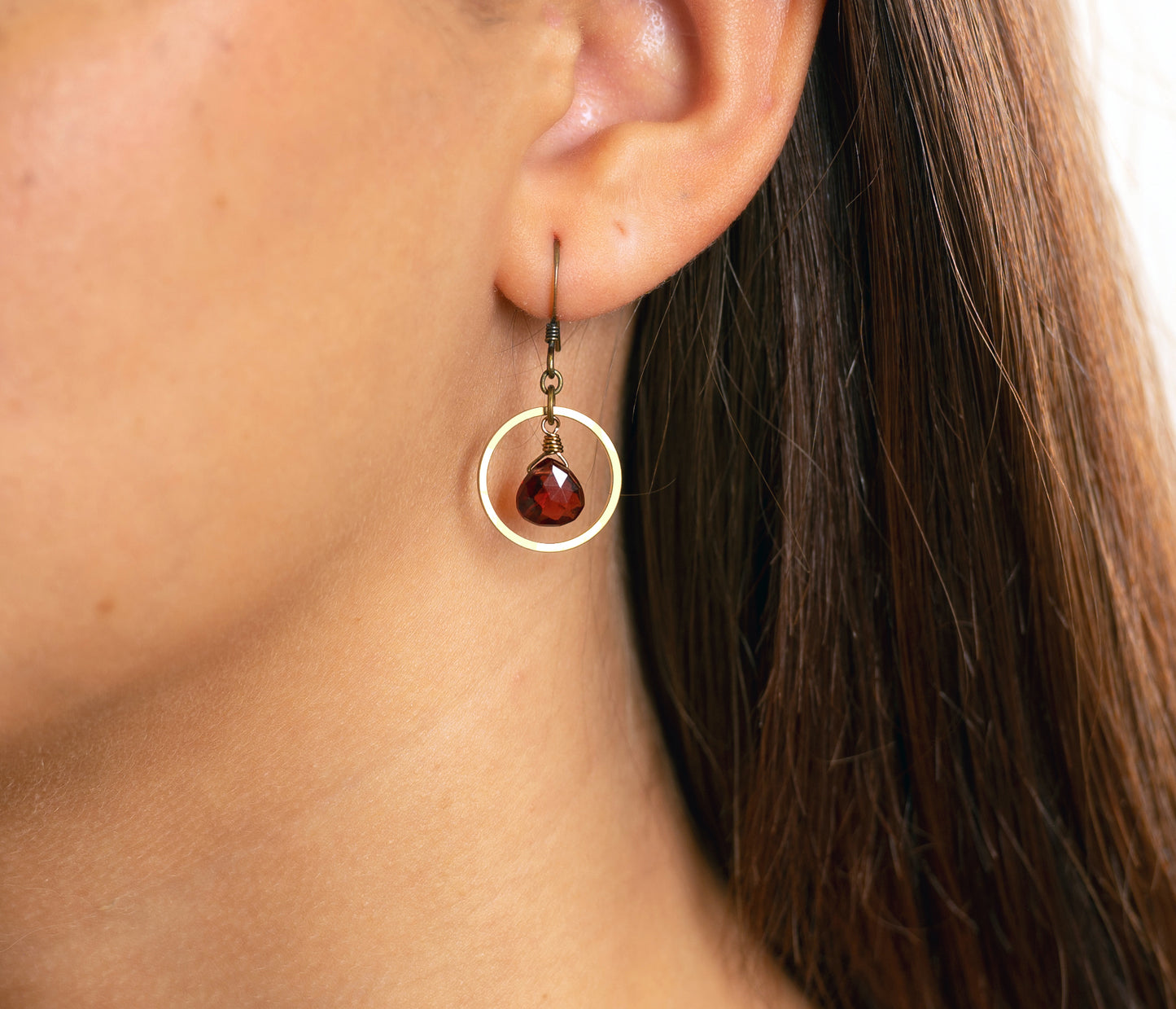 Edgy Petal Garnet Circle Hoop Earrings