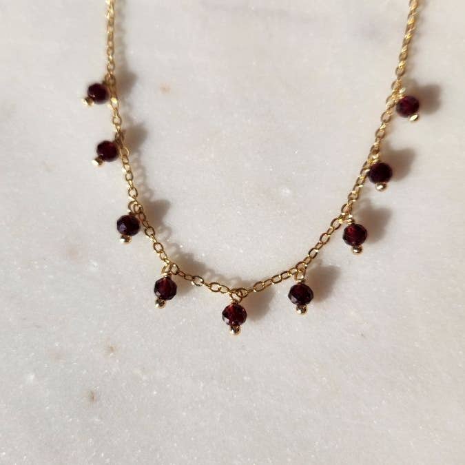 Edgy Petal Necklaces Edgy Petal Garnet Beaded Gold Fringe Necklace Edgy Petal Garnet Beaded Gold Fringe Necklace