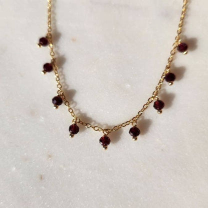 Edgy Petal Necklaces Edgy Petal Garnet Beaded Gold Fringe Necklace Edgy Petal Garnet Beaded Gold Fringe Necklace
