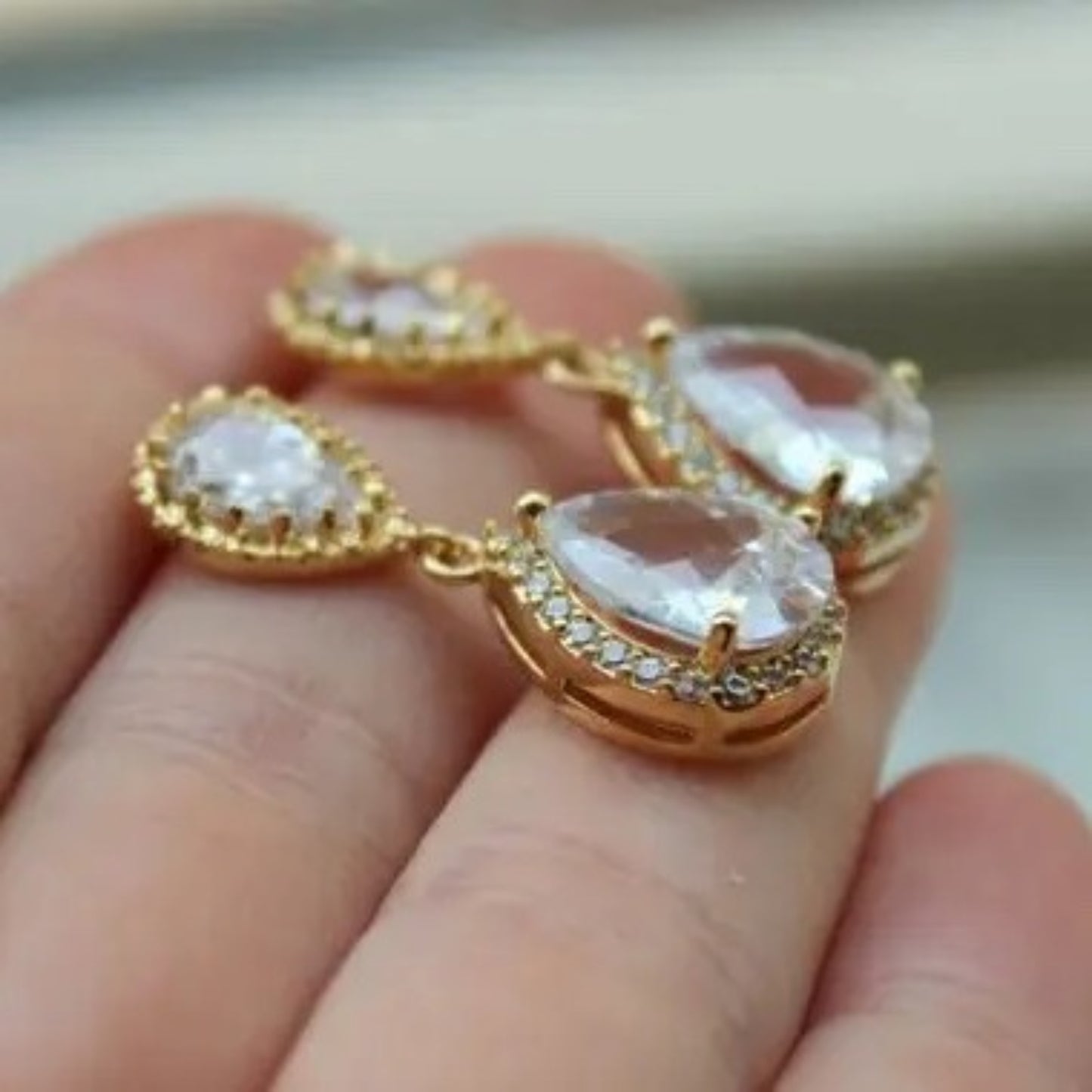 Laalee Jewelry Gold Crystal Two Tier Stud Earrings