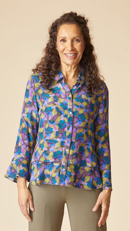Habitat Blouses Habitat Crepe Painted Stones Flounce Shirt - Multiple Colors Habitat Crepe Painted Stones Flounce Shirt - Multiple Colors