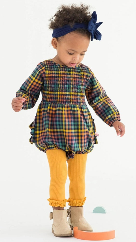 RuffleButts Harvest Rainbow Smocked Bubble Romper