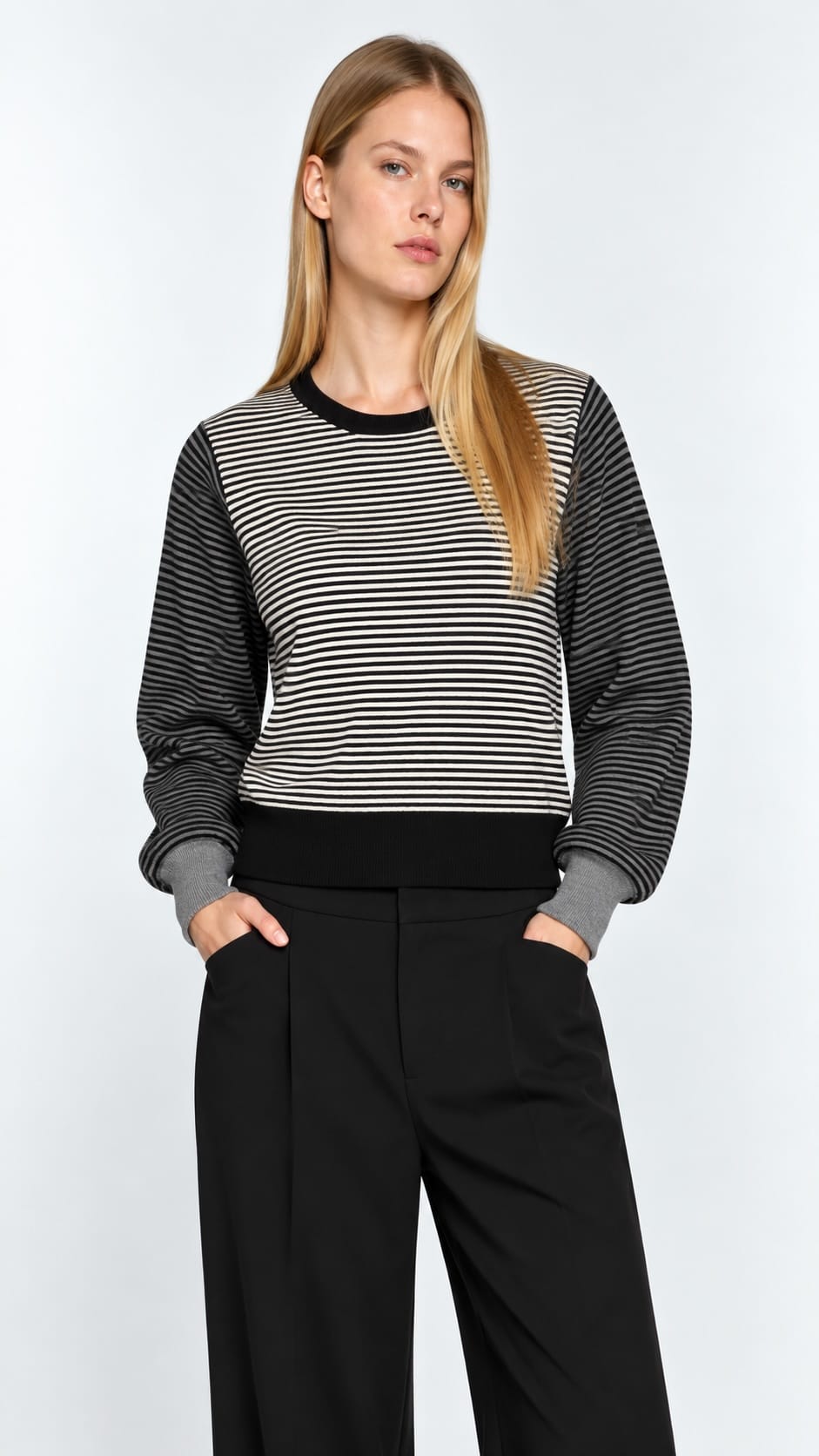 Hasson Sweaters Hasson Links Striped Crew Sweater - Multiple Colors 81376734 Hasson Links Striped Crew Sweater - Multiple Colors S / Black/Silver Stripe