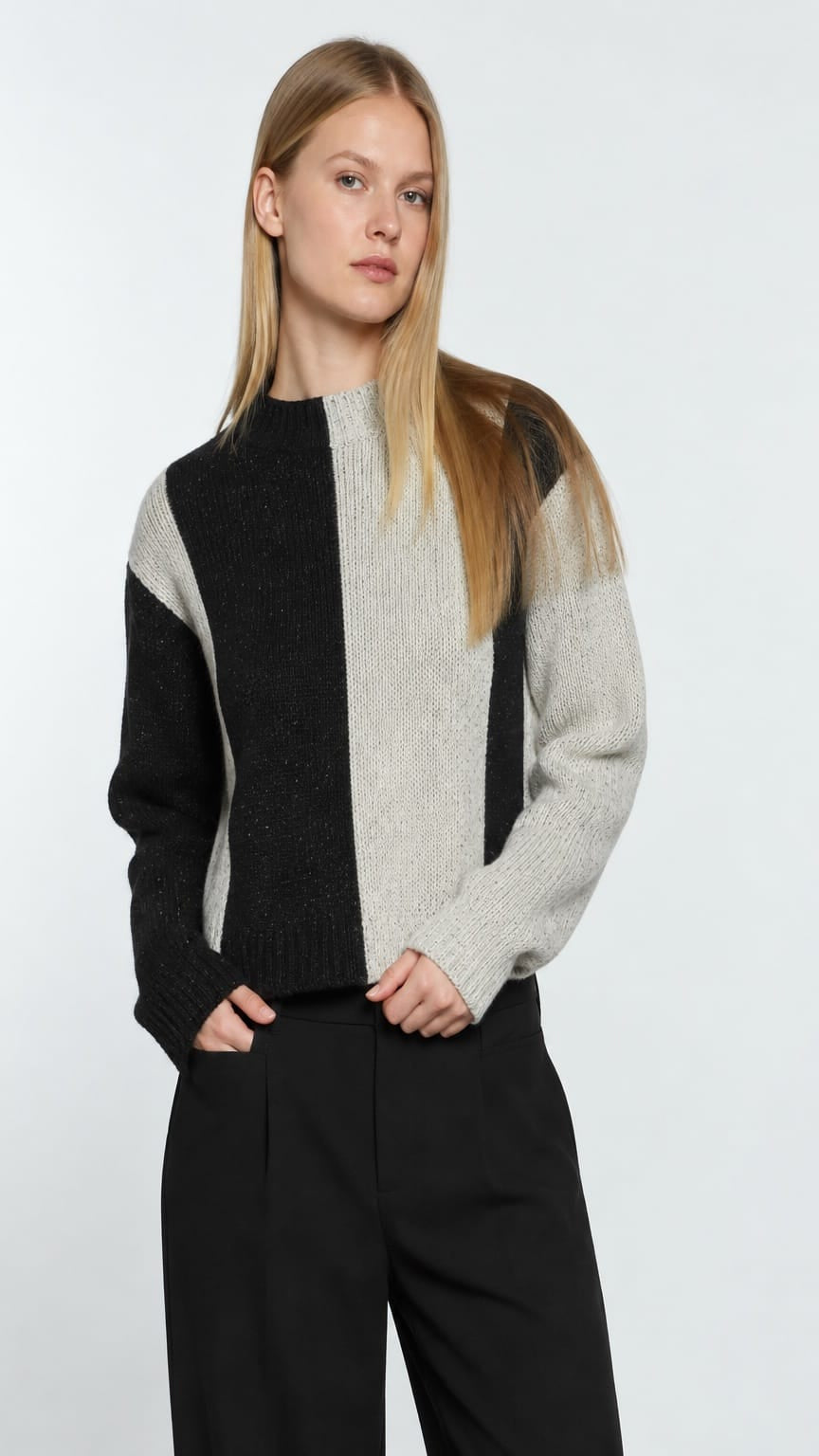 Hasson Sweaters Hasson Vertical Stripe Split Shaker Sweater 90846686 Hasson Vertical Stripe Split Shaker Sweater