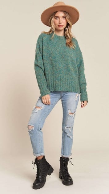 Madelyn Sweaters Heathered Crew Neck Knit Sweater Heathered Crew Neck Knit Sweater