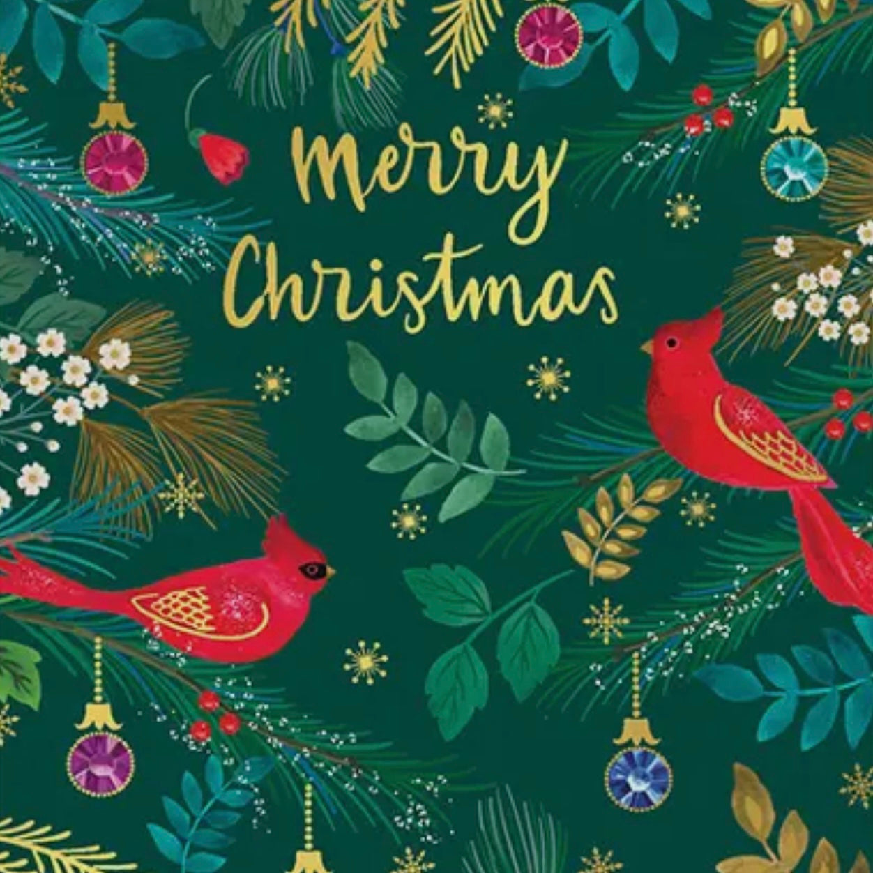 Gina B Designs Cardinals and Ornaments Greeting Card