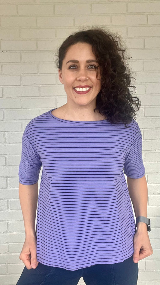 Cut Loose Navy Stripe Elbow Sleeve Top - Multiple Colors