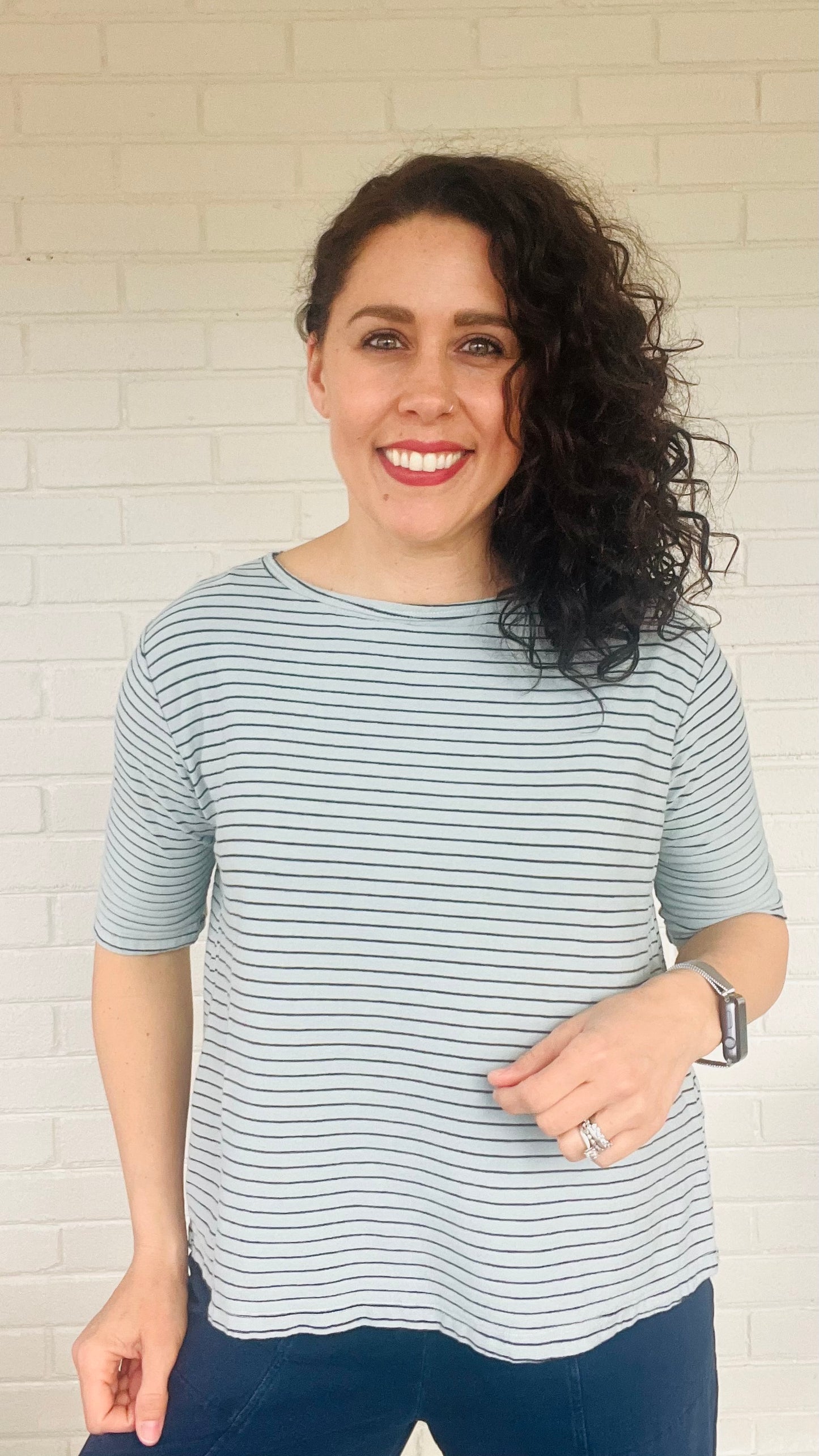 Cut Loose Navy Stripe Elbow Sleeve Top - Multiple Colors