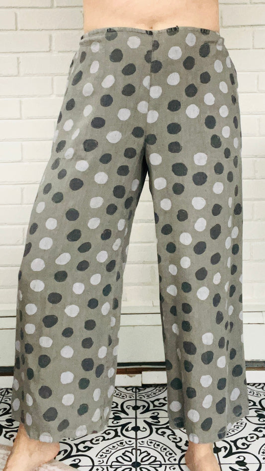 Fenini Linen Dot Wide Leg Pant