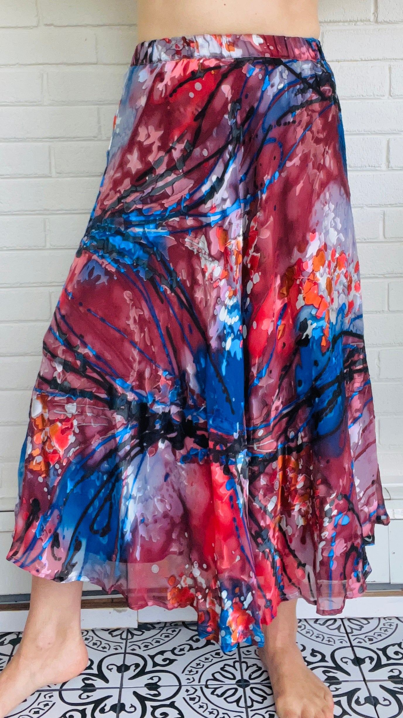 Ammpoure Burnout Tea Length Skirt - Multiple Prints