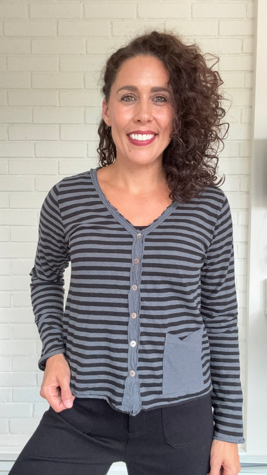 Cut Loose Black Stripe Crop Pocket Cardigan - Multiple Colors