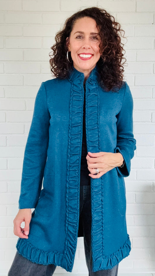 Pure Essence Ruffle Long Coat - Multiple Colors