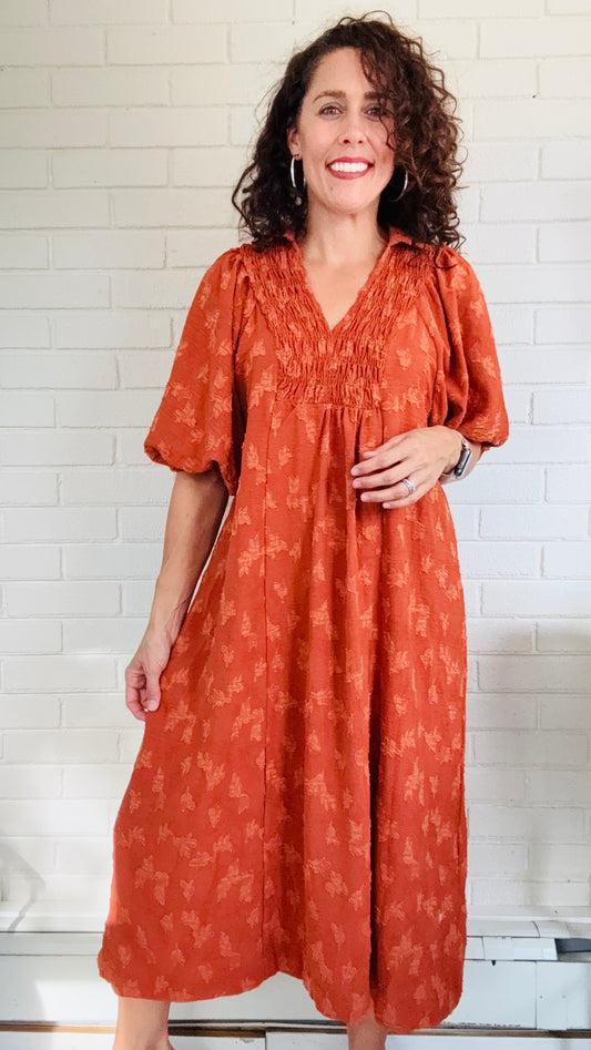 Umgee Jacquard Smocked Midi Dress - Multiple Colors