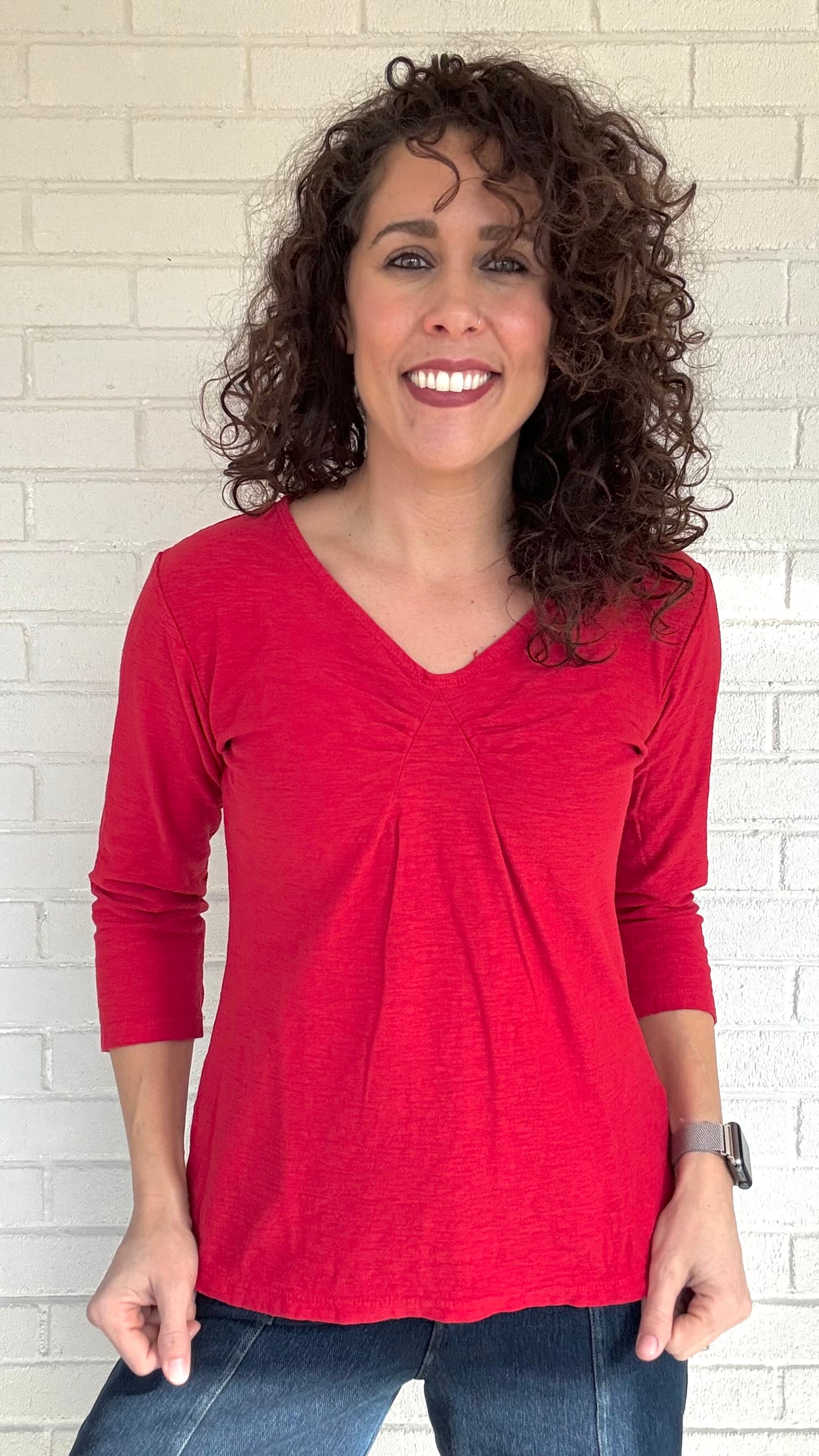 Cut Loose Cotton/Linen 3/4 Sleeve Tuck Front Tee - Multiple Colors