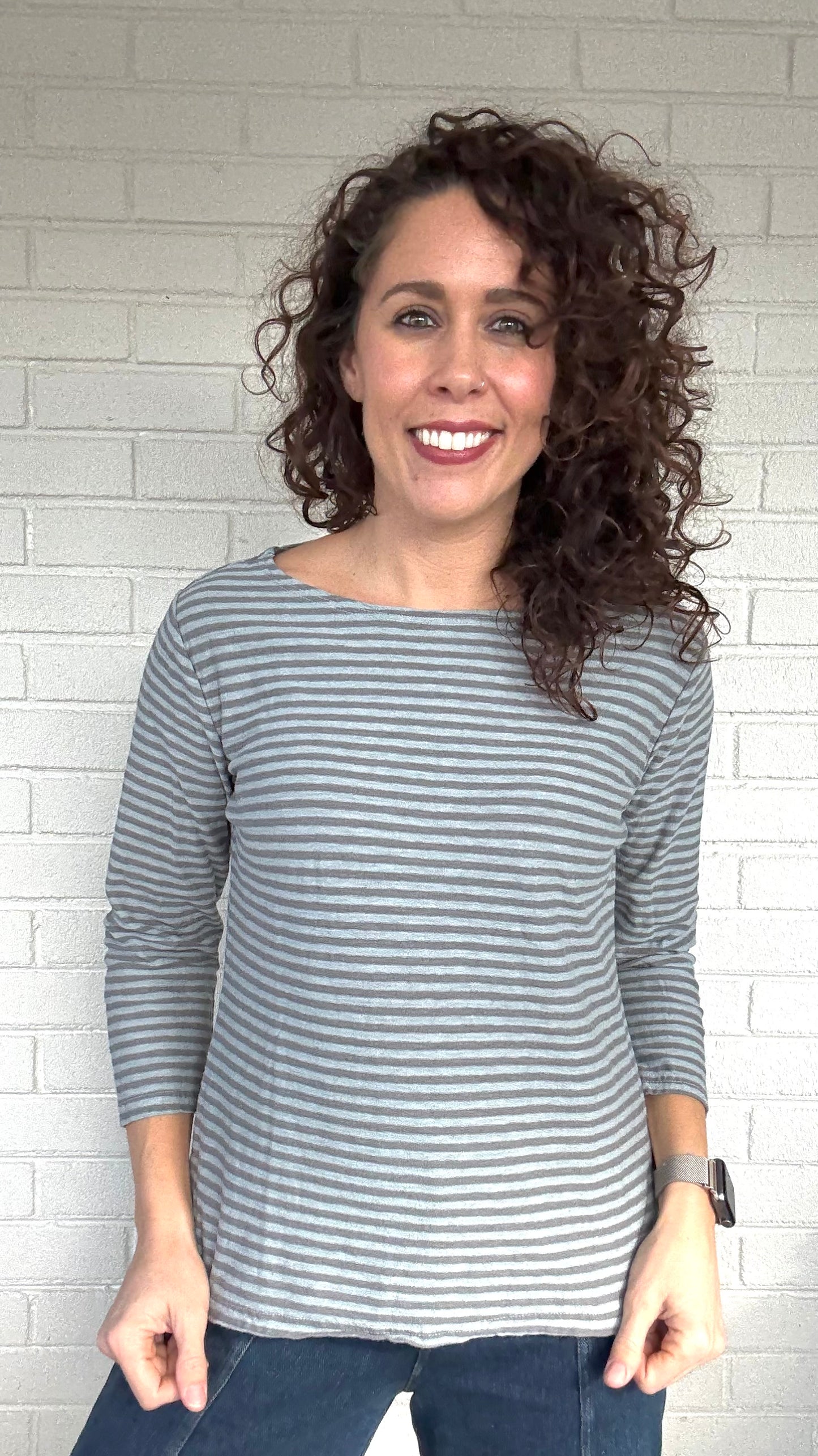 Cut Loose Cotton/Linen Grey Stripe Boatneck Tee - Multiple Colors