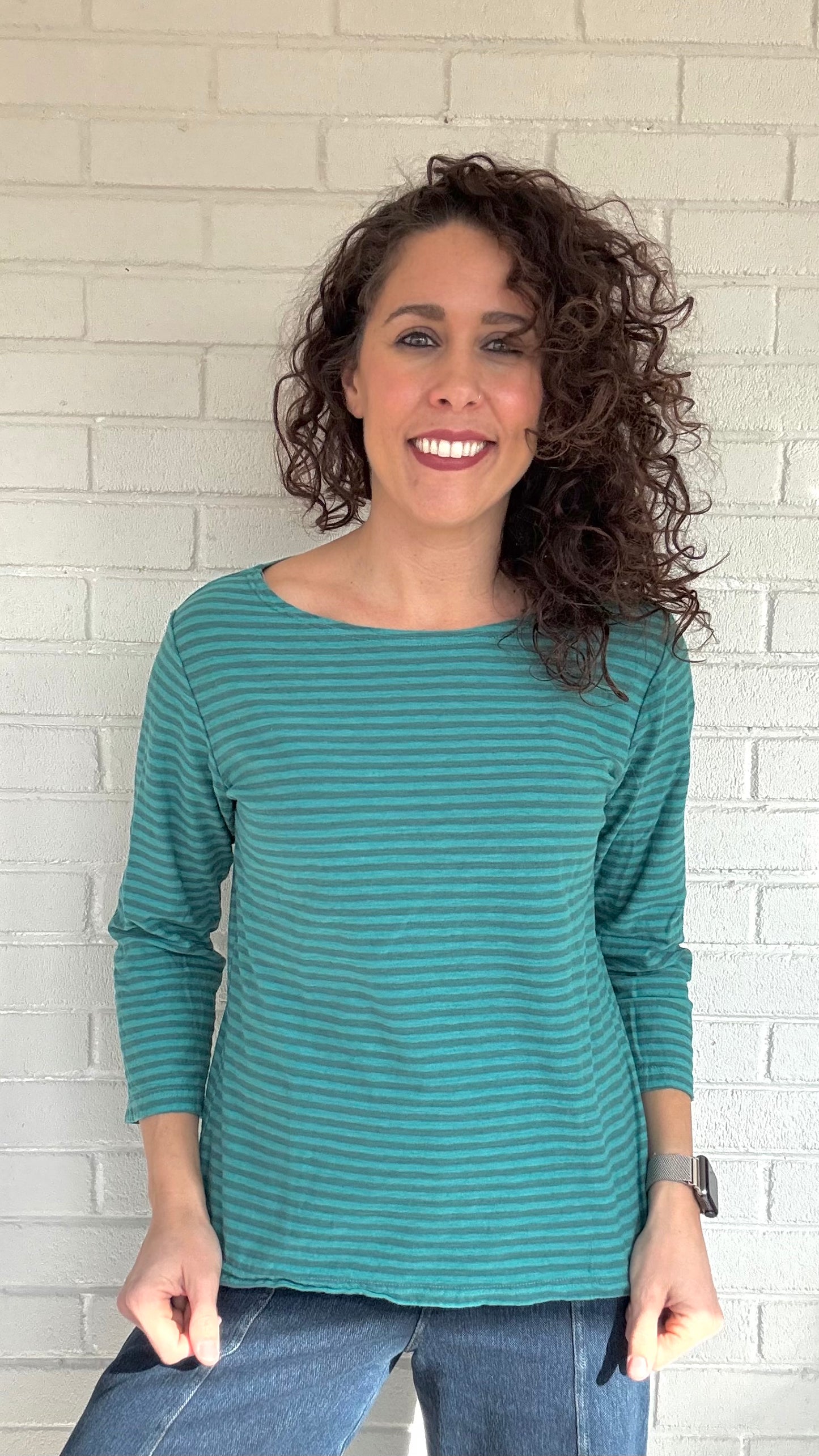 Cut Loose Cotton/Linen Grey Stripe Boatneck Tee - Multiple Colors