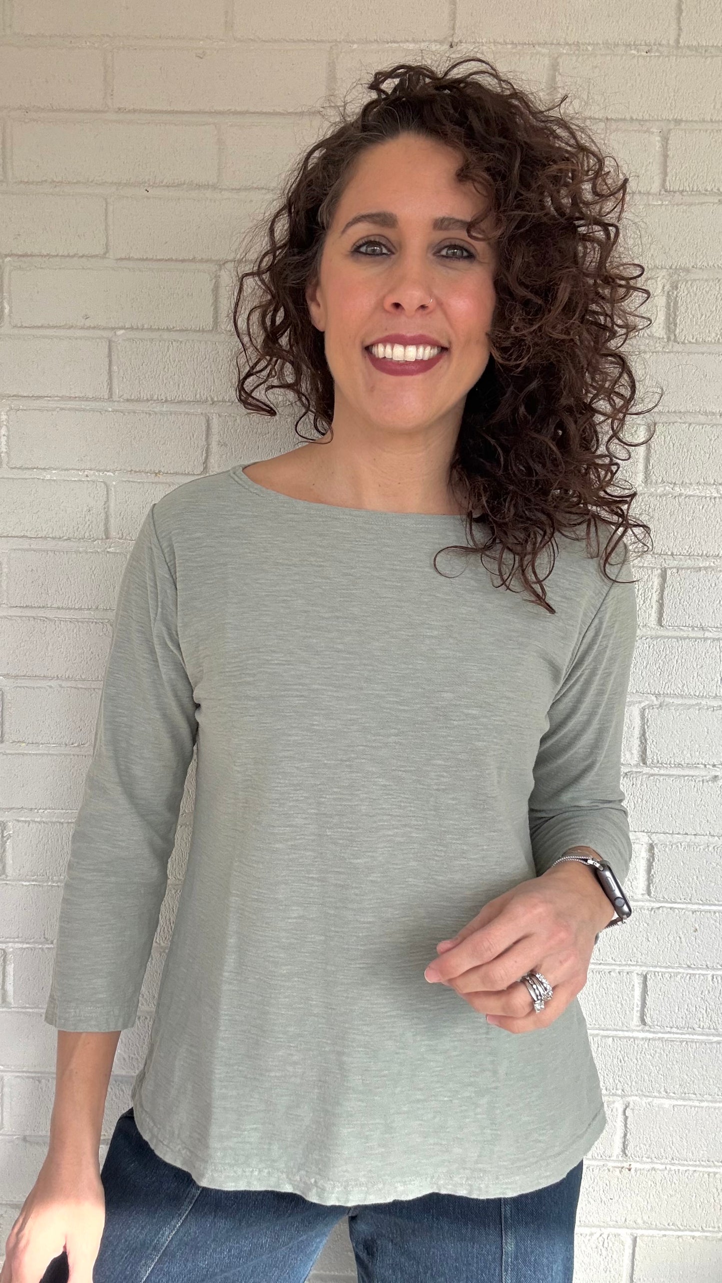Cut Loose Cotton/Linen 3/4 Sleeve Boatneck Tee - Multiple Colors