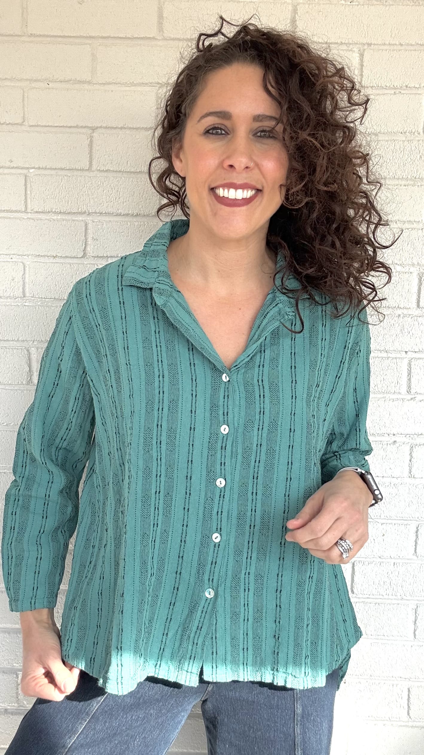 Cut Loose Tops Cut Loose Pinstripe Hi-Low Crop Shirt Cut Loose Pinstripe Hi-Low Crop Shirt