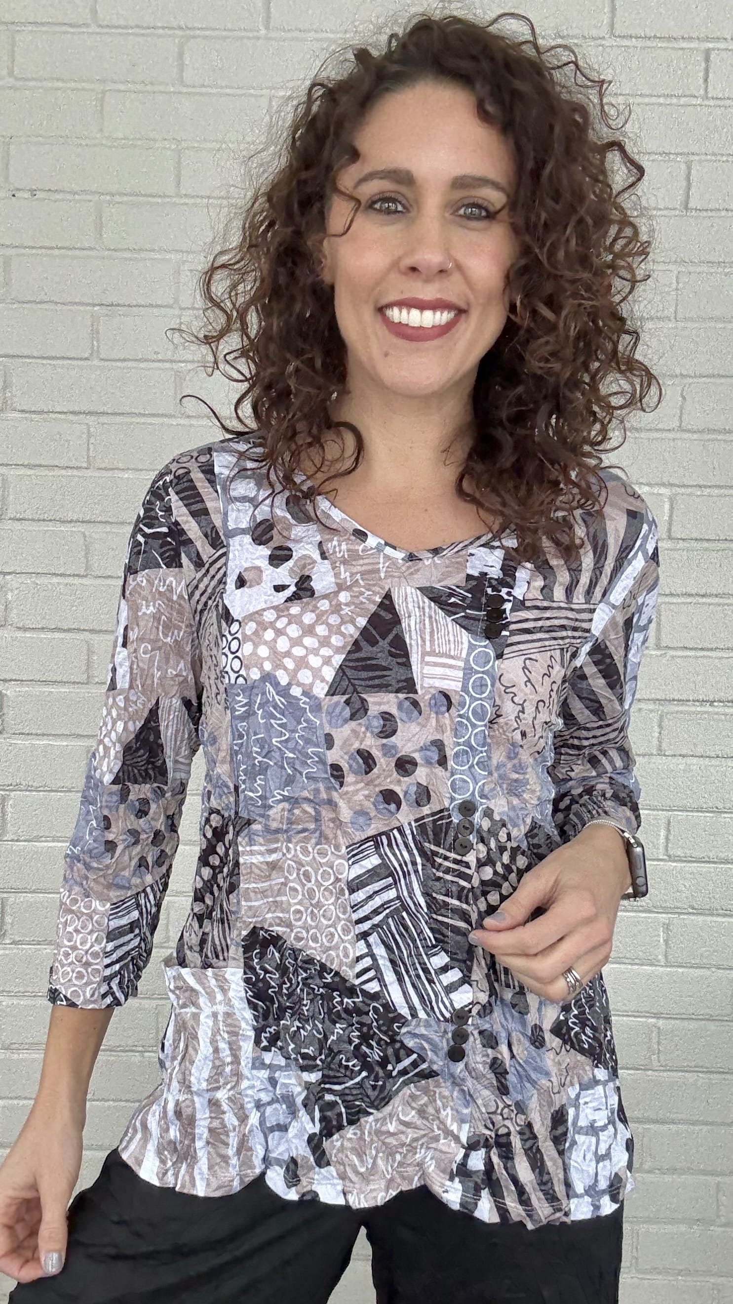 Shana Apparel Tops Shana Apparel Crinkle Off Center Button Top 03593694 Shana Apparel Crinkle Off Center Button Top