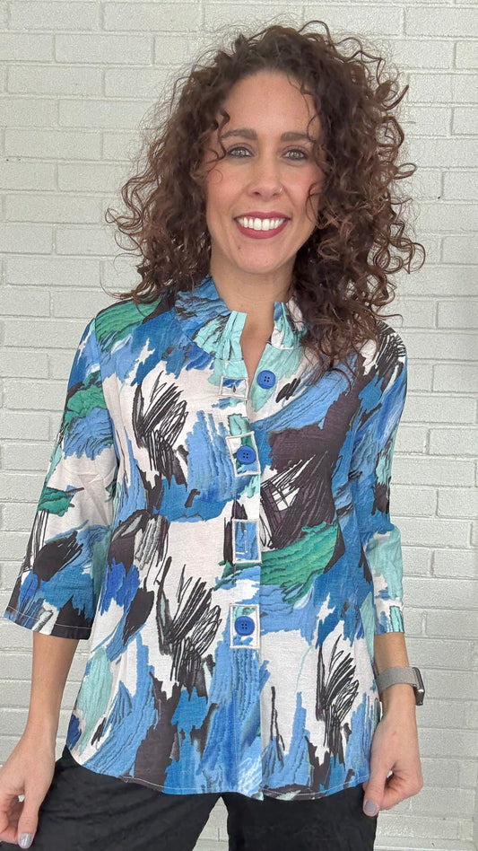 Shana Apparel Tops Shana Apparel Printed Elastic Collar Shirt 15677150 Shana Apparel Printed Elastic Collar Shirt
