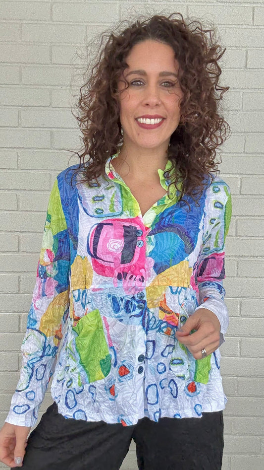 Shana Apparel Blouses Shana Apparel Crinkle Stand Collar Button Up Shirt 09647838 Shana Apparel Crinkle Stand Collar Button Up Shirt