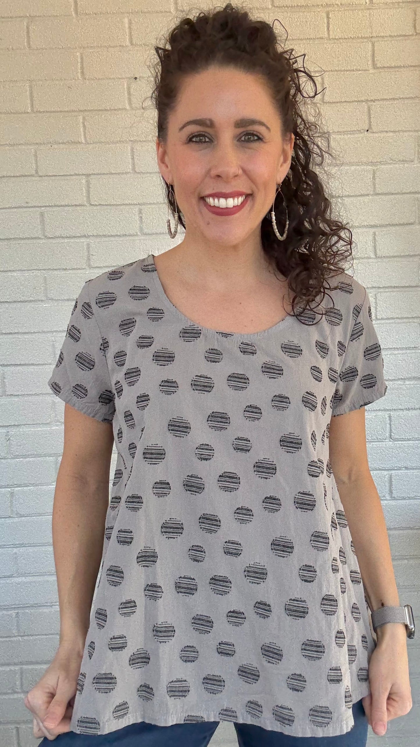 Cotton Lani Tees Cotton Lani Woven Dot Scoop Neck Tee - Multiple Colors 41249502 Cotton Lani Woven Dot Scoop Neck Tee - Multiple Colors