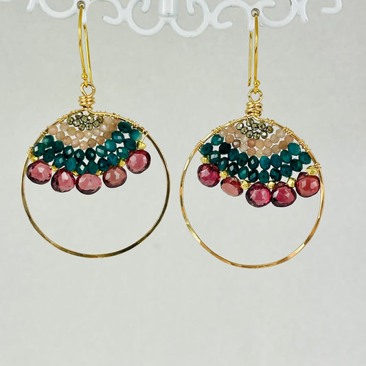 Alicia Van Fleteren Garnet, Pyrite & Chocolate Moonstone Hoop Earring