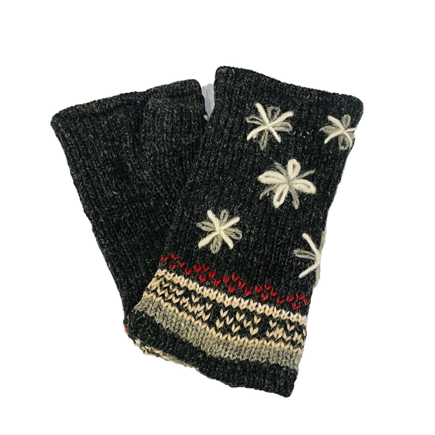 Floral Colorblock Fingerless Gloves - Multiple Colors