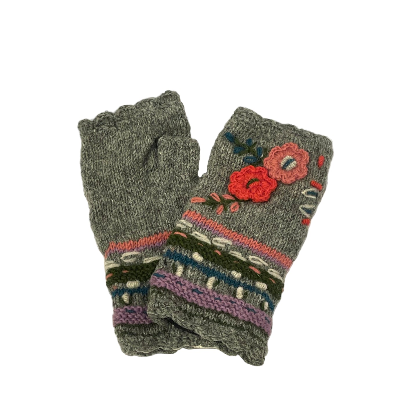 Floral Crochet Fingerless Gloves - Multiple Colors