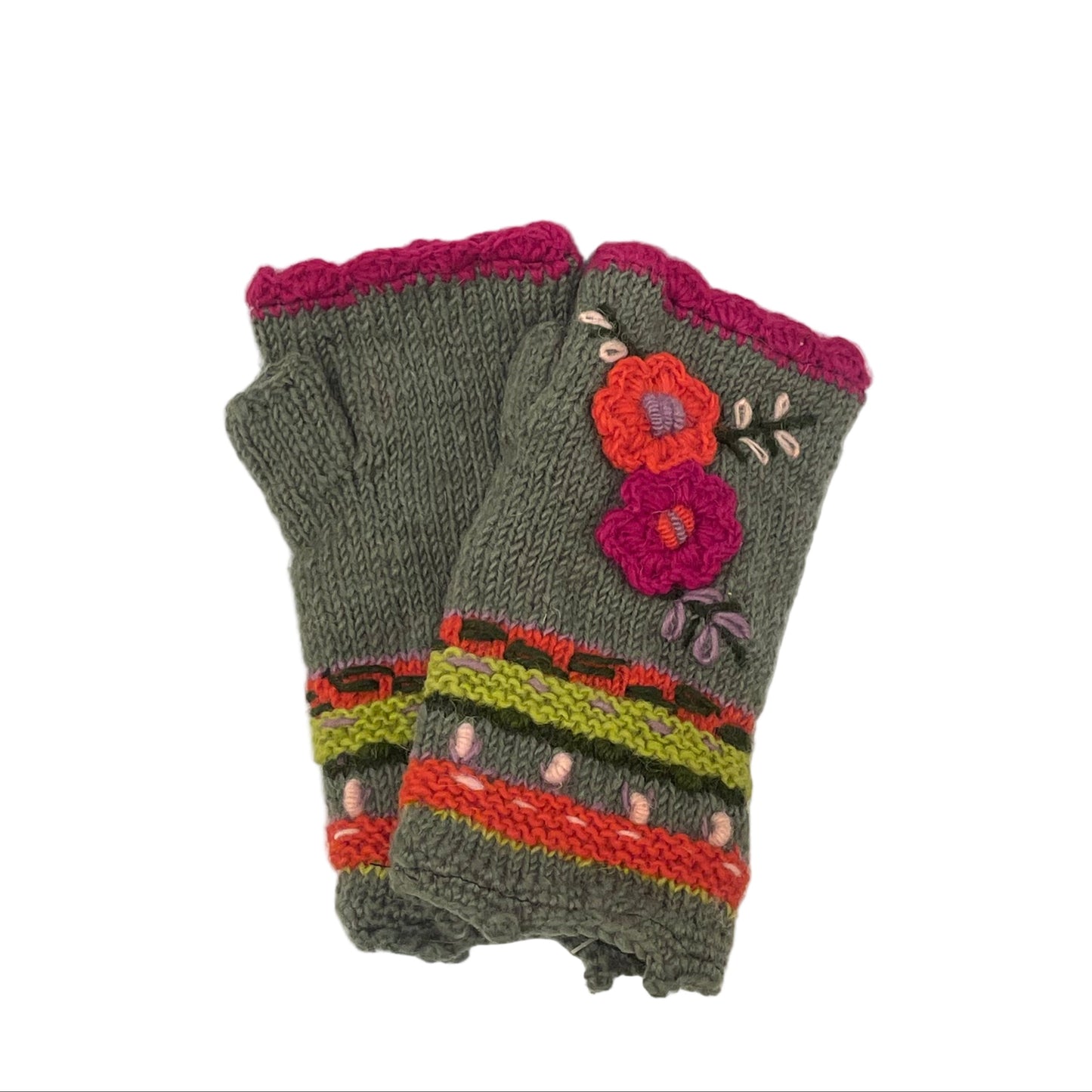 Floral Crochet Fingerless Gloves - Multiple Colors