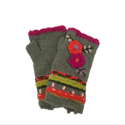 Floral Crochet Fingerless Gloves - Multiple Colors