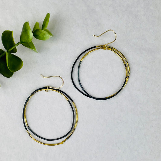 Metamorphosis Metals Steel & Gold Double Hoop Earring