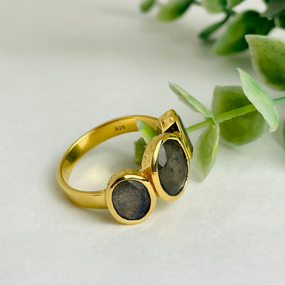 Treisi Jewelry 24K Gold Vermeil 3 Stone Ring