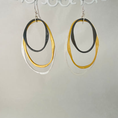 L.E. Leonard Earrings L.E. Leonard 3 Tone Oval Hoop Earrings 47787230 L.E. Leonard 3 Tone Oval Hoop Earrings