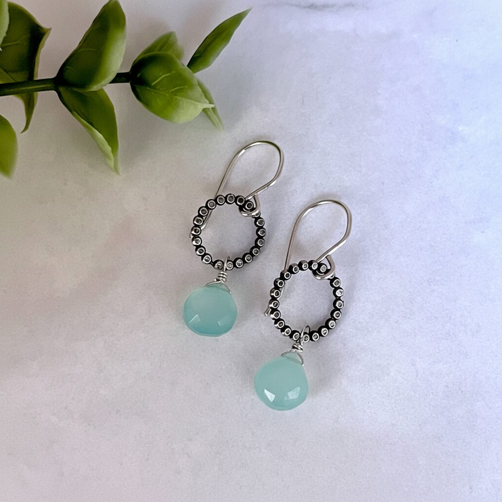 Laura J Designs Earrings Laura J Designs Oxidized Circle Earrings - Multiple Stones 99463390 Laura J Designs Oxidized Circle Earrings - Multiple Stones