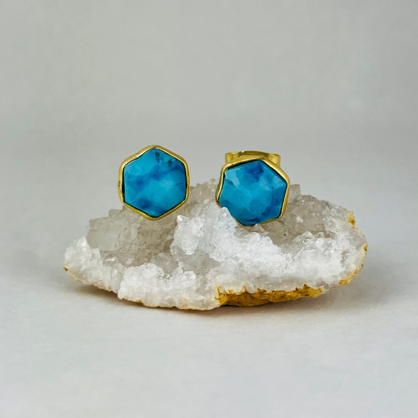 KBD Studio Hexagon Gemstone Stud Earrings - Multiple Colors