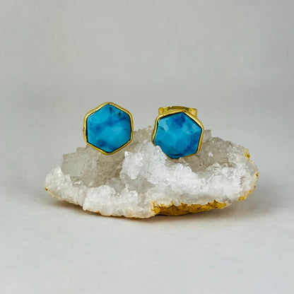 KBD Studio Hexagon Gemstone Stud Earrings - Multiple Colors