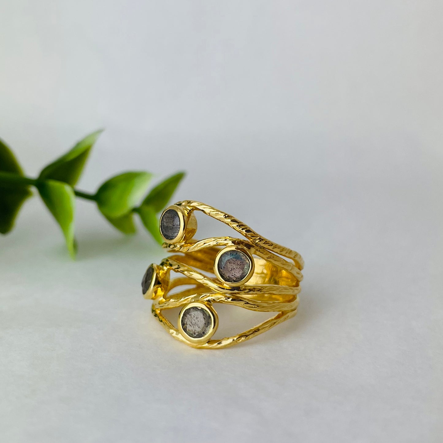 Treisi Jewelry 24k Gold Vermeil Web Ring - Multiple Stones