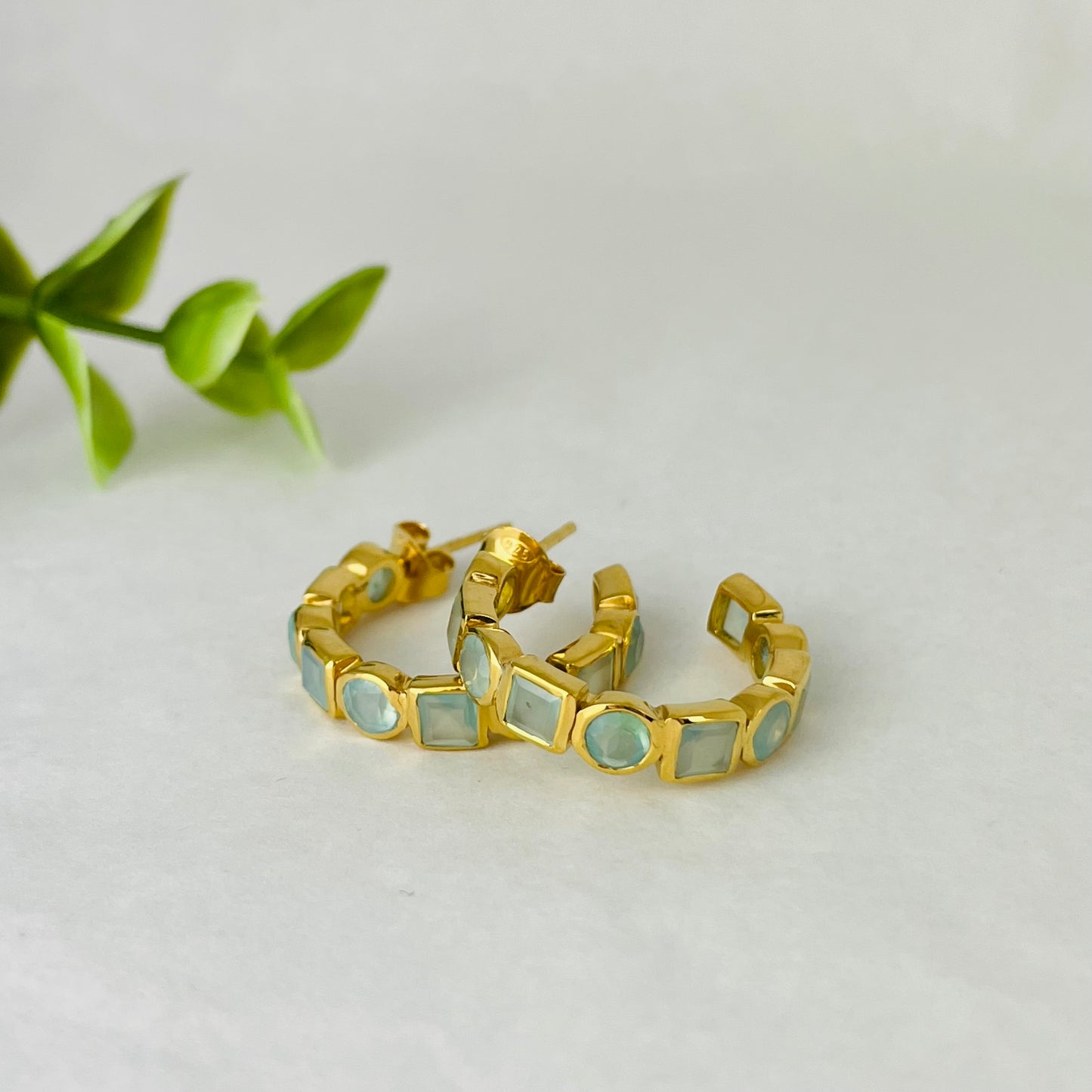 Treisi Jewelry 24K Gold Vermeil Geo Hoops Earrings - Multiple Stones
