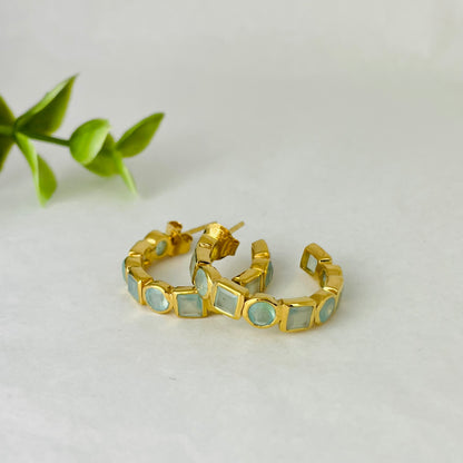 Treisi Jewelry 24K Gold Vermeil Geo Hoops Earrings - Multiple Stones