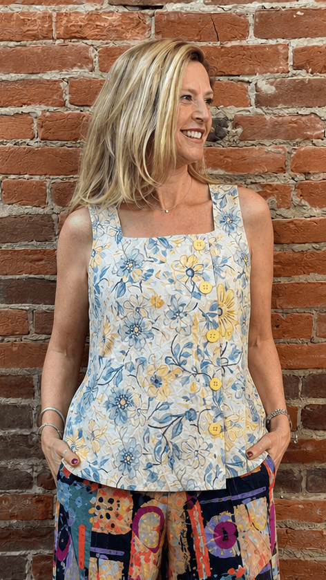 Shana Apparel Tanks Shana Apparel Crinkle Button Tank - Multiple Patterns 74849502 Shana Apparel Crinkle Button Tank - Multiple Patterns