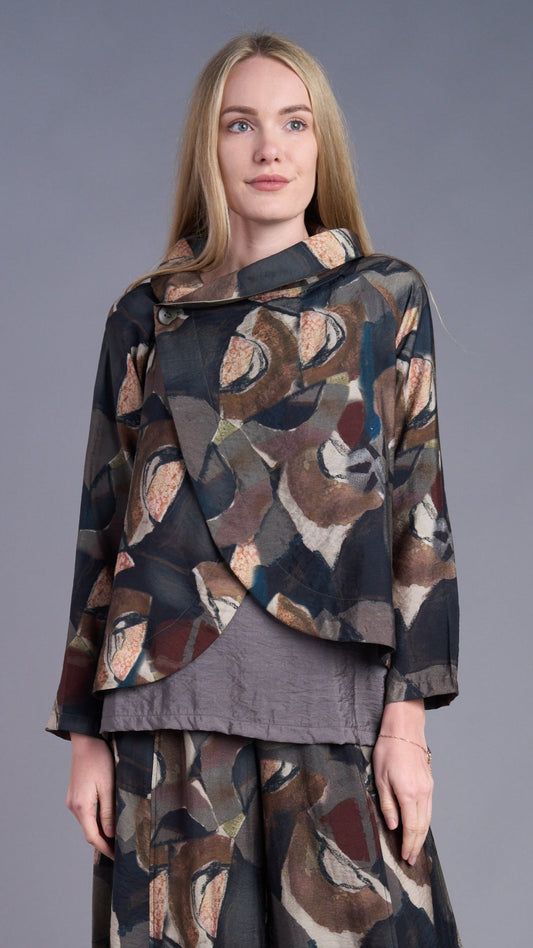 Shana Apparel Button Cowl Crop Jacket - Multiple Prints