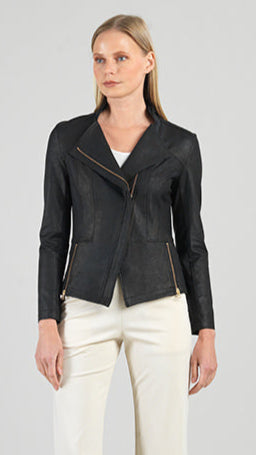 Clara Sunwoo Liquid Leather Knit Jacket with Hem Zip Details