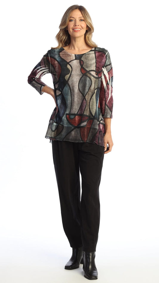 Jess & Jane Tunics Jess & Jane Burnout Chiffon Contrast Tunic Jess & Jane Burnout Chiffon Contrast Tunic