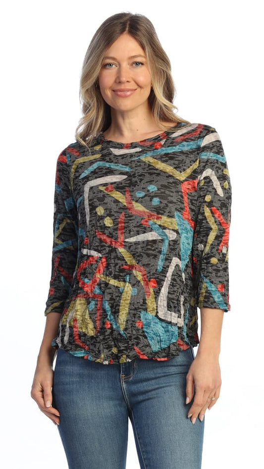 Jess & Jane Tops Jess & Jane Crushed 3/4 Sleeve Top 84787678 Jess & Jane Crushed 3/4 Sleeve Top PIZZAZZ
