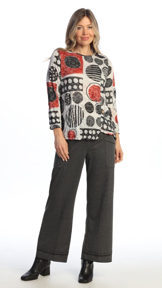 Jess & Jane Tops Jess & Jane Crushed Asymmetrical Top with Button Accents Jess & Jane Crushed Asymmetrical Top with Button Accents