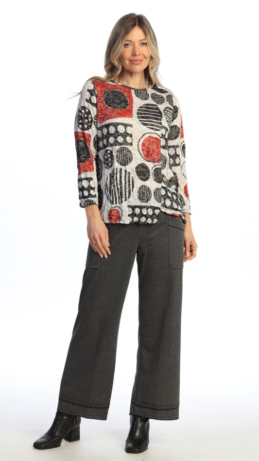 Jess & Jane Tops Jess & Jane Crushed Asymmetrical Top with Button Accents Jess & Jane Crushed Asymmetrical Top with Button Accents